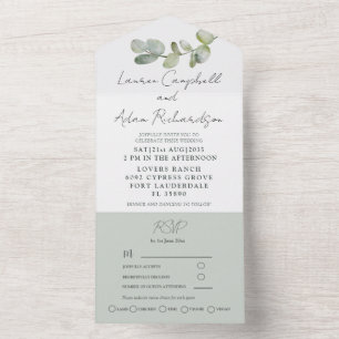 Invitación Todo En Uno Boda del Eucalipto Verde Rustico Sage