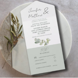 Invitación Todo En Uno Boda del Eucalipto Verde Rustico Sage