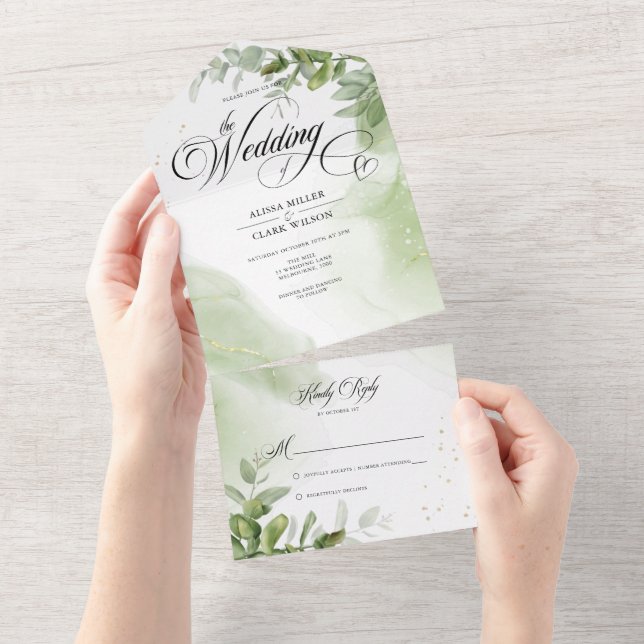 Invitación Todo En Uno Boda del follaje acuático de la vegetación (desgarro)