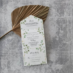 Invitación Todo En Uno Boda del follaje de oro de confetti eucalyptus