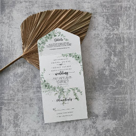 Invitación Todo En Uno Boda del follaje del eucalipto verde clásico