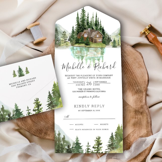 Invitación Todo En Uno Boda del Lago Rústico Logístico de Cabina (Subido por el creador)