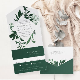 Invitación Todo En Uno Boda del marco botánico de Wild Forest Green