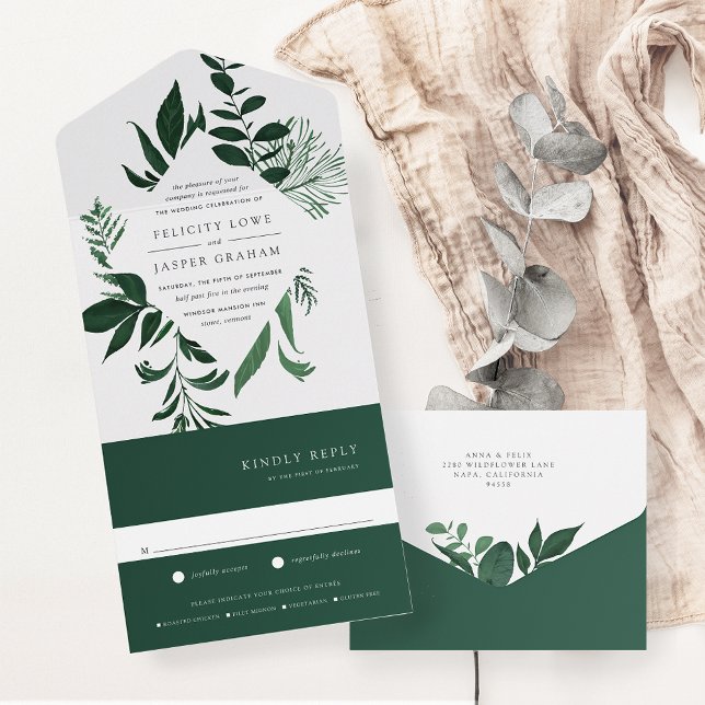 Invitación Todo En Uno Boda del marco botánico de Wild Forest Green (Subido por el creador)