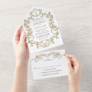 Invitación Todo En Uno Boda del marco floral de la Gracia Ornate Victoria