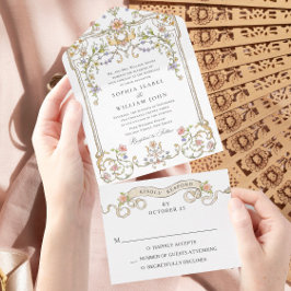 Invitación Todo En Uno Boda del marco floral de la Gracia Ornate Victoria