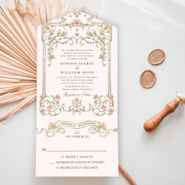 Invitación Todo En Uno Boda del marco floral de la Gracia Ornate Victoria