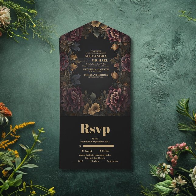 Invitación Todo En Uno Boda del marco floral gótico victoriano (Subido por el creador)