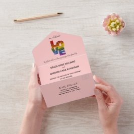 Invitación Todo En Uno Boda del mismo sexo con tema rojo de amor