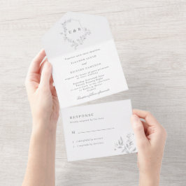 Invitación Todo En Uno Boda del Monograma Clásico de Leafy