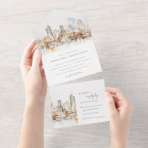 Invitación Todo En Uno Boda del paisaje acuático de Atlanta Georgia