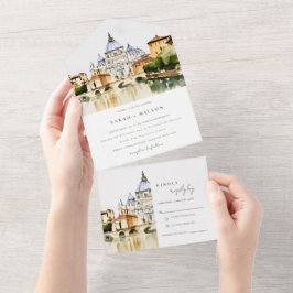 Invitación Todo En Uno Boda del paisaje acuático de la Ciudad del Vatican