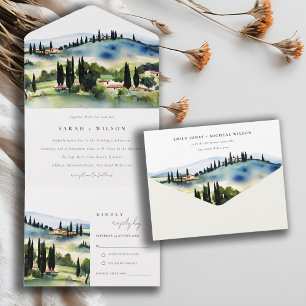 Invitación Todo En Uno Boda del paisaje acuático de la Toscana Italia