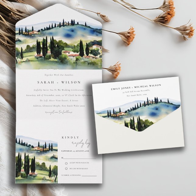 Invitación Todo En Uno Boda del paisaje acuático de la Toscana Italia (Subido por el creador)