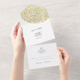 Invitación Todo En Uno Boda del patrón de Petal dibujado a mano con oro