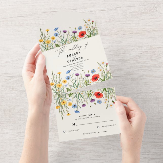 Invitación Todo En Uno Boda del prado de flor salvaje de primavera (desgarro)