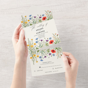 Invitación Todo En Uno Boda del prado de flor salvaje de primavera