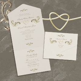 Invitación Todo En Uno Boda Dorada Vintage Barroca
