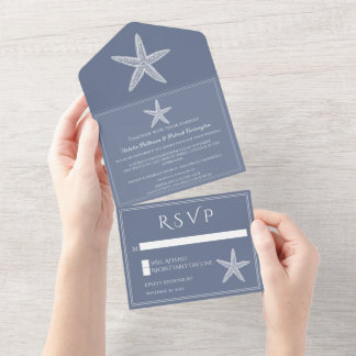Invitación Todo En Uno Boda Dusty Blue Starfish