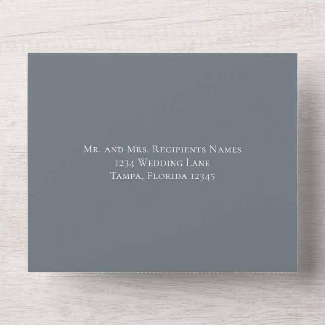 Invitación Todo En Uno Boda Dusty Blue Template Destinatarios de invitado (Anverso)