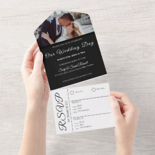 Invitación Todo En Uno Boda Elegante Abrazo-Orquídeas Blancas -Foto 