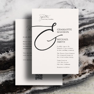Invitación Todo En Uno Boda Elegante Ampersand Marfil