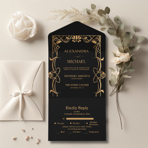 Invitación Todo En Uno Boda Elegante Art Nouveau