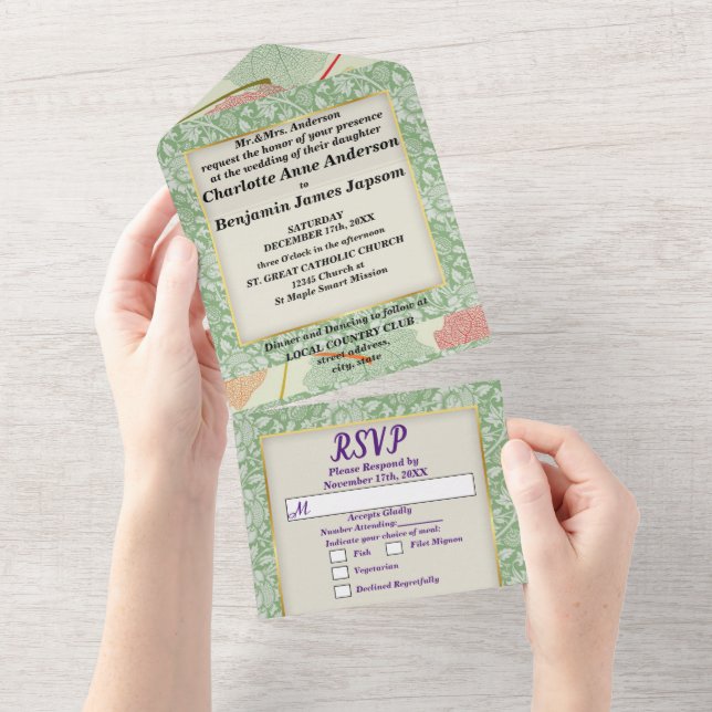 Invitación Todo En Uno Boda Elegante Botánico Hojas de Otoño (desgarro)