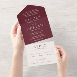 Invitación Todo En Uno Boda elegante clásico de Borgoña