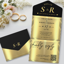 Invitación Todo En Uno Boda elegante con bar de oro