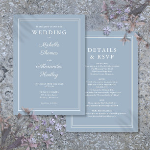 Invitación Todo En Uno Boda Elegante Con Borde Azul Polvorien