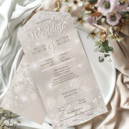 Invitación Todo En Uno Boda elegante con confeti brillante de champán