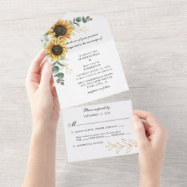 Invitación Todo En Uno Boda elegante con guión de eucalipto girasol flora