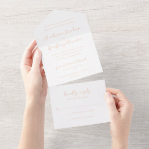 Invitación Todo En Uno Boda elegante con guión en melocotón