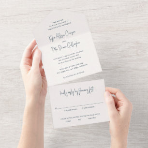 Invitación Todo En Uno Boda elegante con letra manuscrita gris moderna