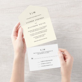 Invitación Todo En Uno Boda elegante con monograma amarillo moderno