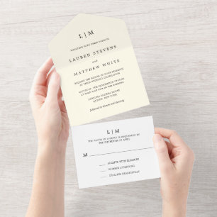 Invitación Todo En Uno Boda elegante con monograma amarillo moderno