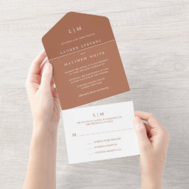Invitación Todo En Uno Boda elegante con monograma de terracota simple