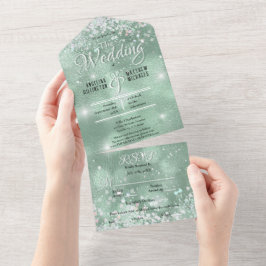 Invitación Todo En Uno Boda Elegante con Purpurina de Confeti Aqua