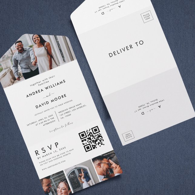 Invitación Todo En Uno Boda elegante de 4 Collages de fotos (Subido por el creador)