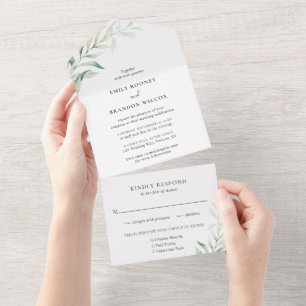 Invitación Todo En Uno Boda elegante de eucalipto verde salvia