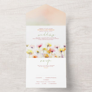Invitación Todo En Uno Boda elegante de Flores Silvestres