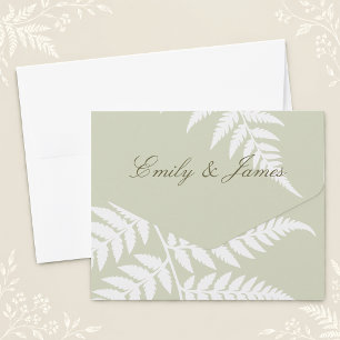 Invitación Todo En Uno Boda elegante de helecho blanco verde claro salvia