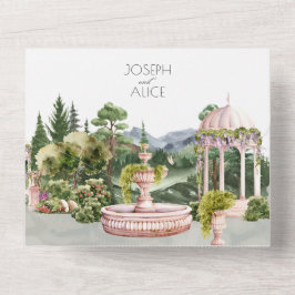 Invitación Todo En Uno Boda elegante de jardín verde estético de color ag