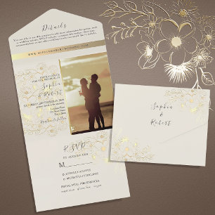 Invitación Todo En Uno Boda elegante de marfil y oro