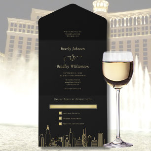 Invitación Todo En Uno Boda elegante de negro y dorado en Las Vegas
