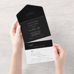 Invitación Todo En Uno Boda elegante en blanco y negro minimalista