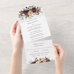 Invitación Todo En Uno Boda elegante floral de otoño rústica