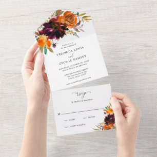 Invitación Todo En Uno Boda elegante floral rústica de otoño