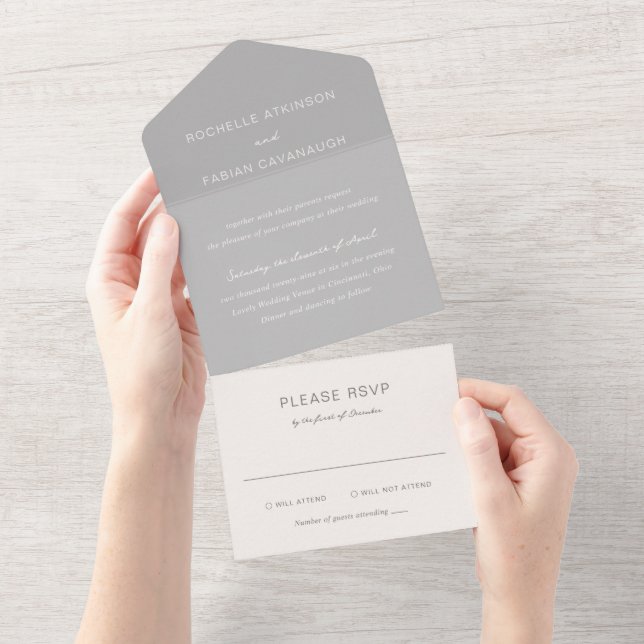 Invitación Todo En Uno Boda elegante gris simple (desgarro)